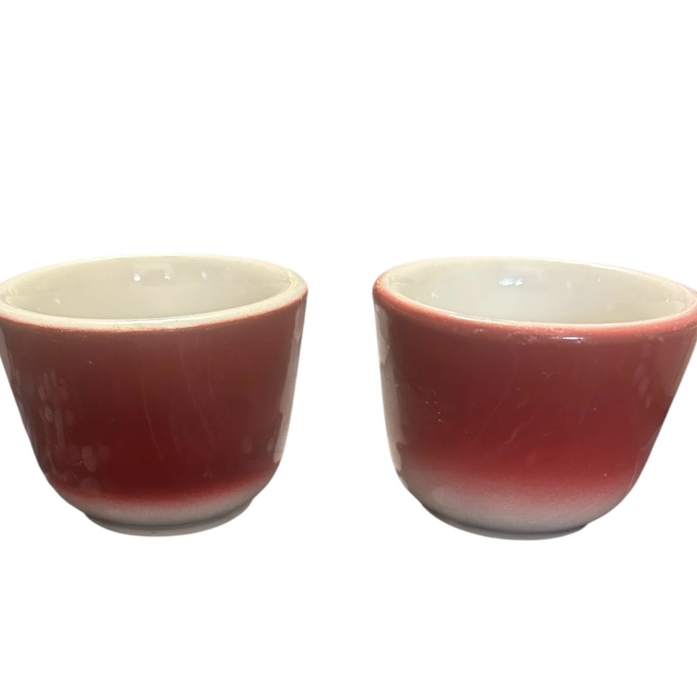 Vintage MCM Jackson China Custard Cups: Red Airbrush Dipping Bowls, Set of 2